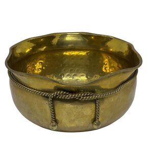 VTG Hammered Brass Planter Bowl Scalloped Edge Tassel India Table Eclectic Decor